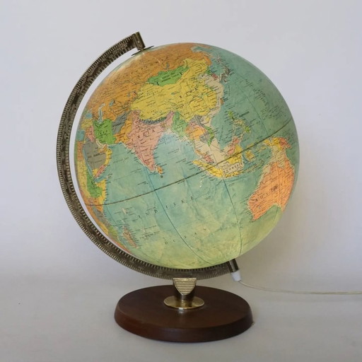 Vintage Deense Wereldbol Scan-Globe Verlicht Houten Voet