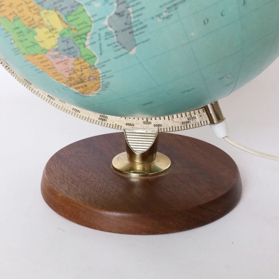 Image 1 of Vintage Deense Wereldbol Scan-Globe Verlicht Houten Voet