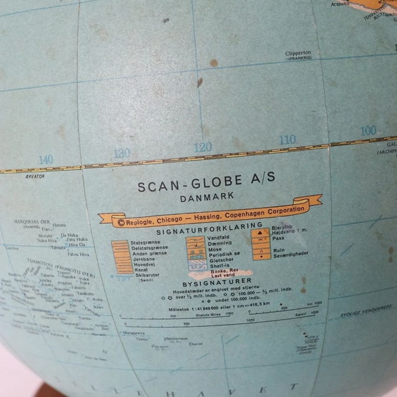 Image 1 of Vintage Deense Wereldbol Scan-Globe Verlicht Houten Voet