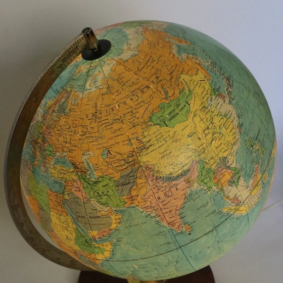 Image 1 of Vintage Deense Wereldbol Scan-Globe Verlicht Houten Voet