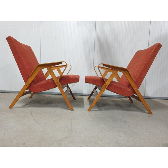 Image 1 of Paar vintage gebogen houten fauteuils van František Jirák voor Tatra Nabytok, Tsjecho-Slowakije 1970