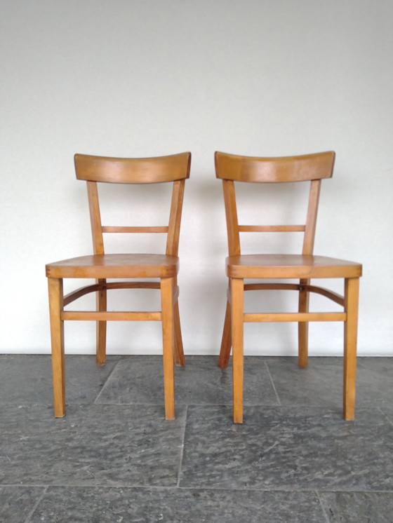 Image 1 of 2X Beukenhouten Stoelen Jaren '60