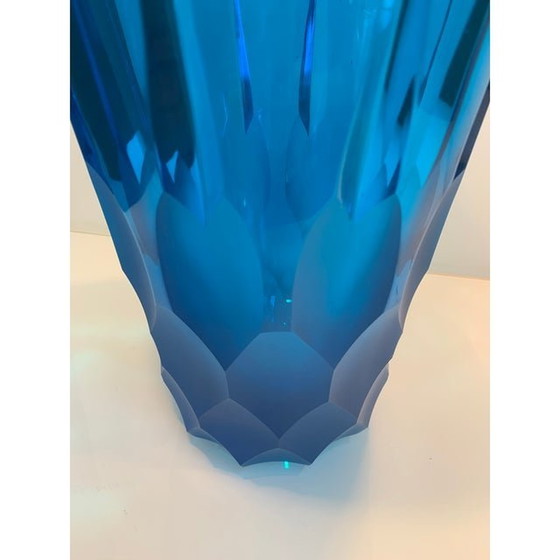 Image 1 of 2020S Italiaans Blauw Kristal Handgemaakte Geslepen Vaas