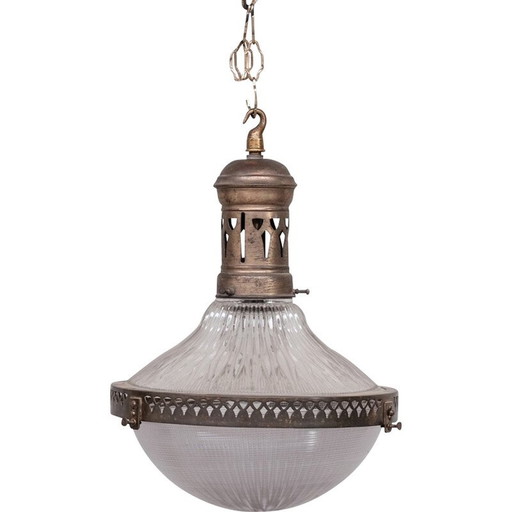 Vintage hanglamp van messing en glas, Frankrijk 1930