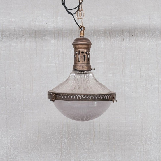 Image 1 of Vintage hanglamp van messing en glas, Frankrijk 1930