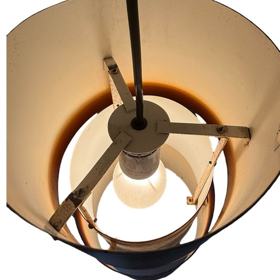 Image 1 of Fm Denemarken - Ca. 1970'S - Hanglamp inclusief baldakijn met koperen centrum