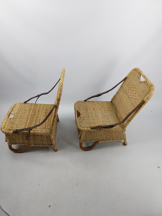 Image 1 of Set van 2 rieten vouwboot/picknickstoelen jaren 50