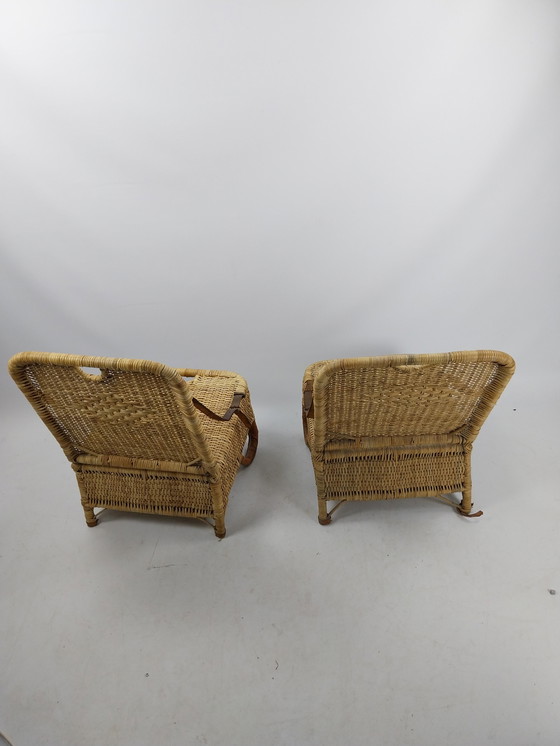 Image 1 of Set van 2 rieten vouwboot/picknickstoelen jaren 50