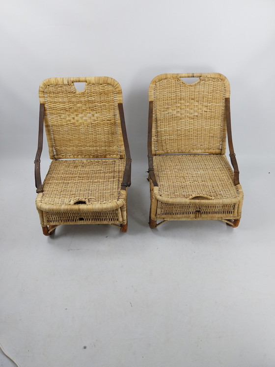 Image 1 of Set van 2 rieten vouwboot/picknickstoelen jaren 50