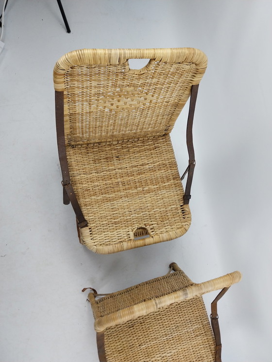 Image 1 of Set van 2 rieten vouwboot/picknickstoelen jaren 50