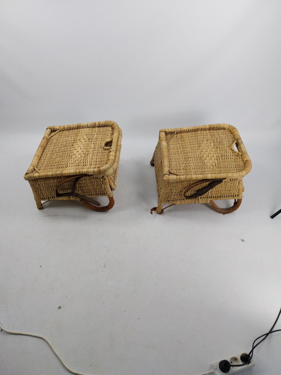 Image 1 of Set van 2 rieten vouwboot/picknickstoelen jaren 50