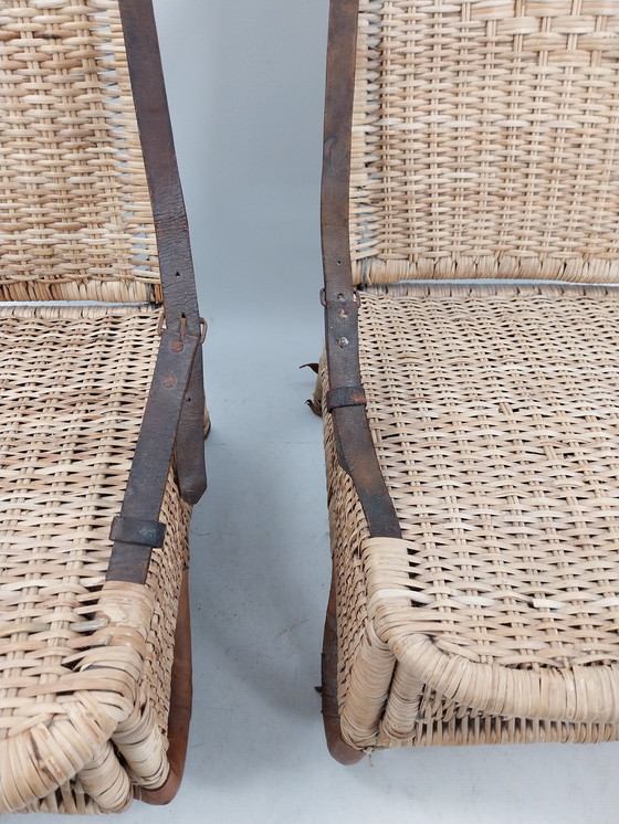 Image 1 of Set van 2 rieten vouwboot/picknickstoelen jaren 50