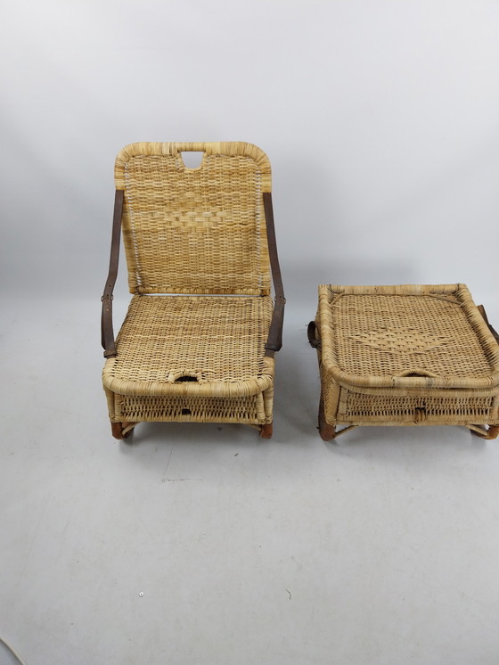 Image 1 of Set van 2 rieten vouwboot/picknickstoelen jaren 50