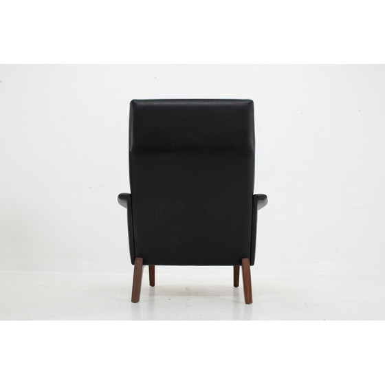 Image 1 of Vintage fauteuil met hoge rugleuning in leer en teak, Denemarken 1970