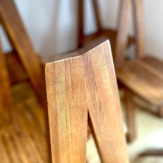 Image 1 of Pierre Chapo Suite van 8 S45 stoelen van massief iepenhout 1970