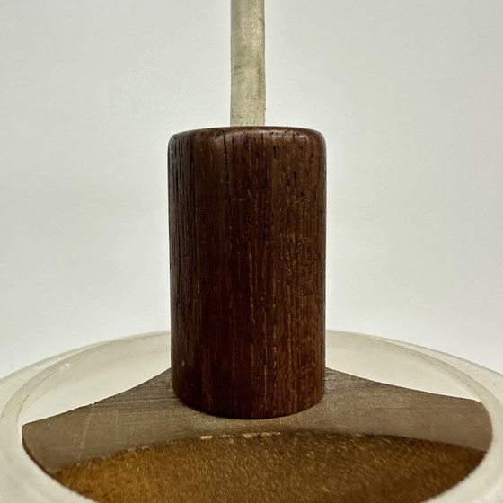 Image 1 of Mid Century Design Hanglamp Teak en Opaline Glas , 1970S