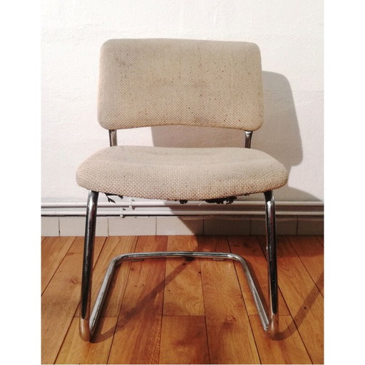 Vintage Strafor fauteuil in verchroomd metaal en beige wol