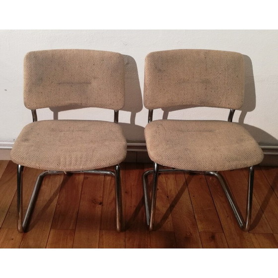 Image 1 of Vintage Strafor fauteuil in verchroomd metaal en beige wol