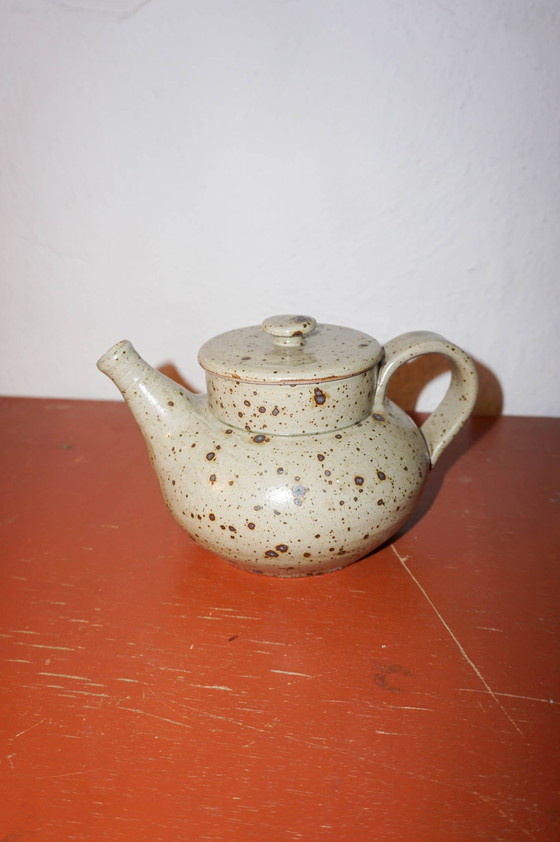 Image 1 of Vintage Franse Grès Theepot *Natuurlijk Grijs Gespikkeld Glazuur * Mid Century * Handgemaakt Keramiek