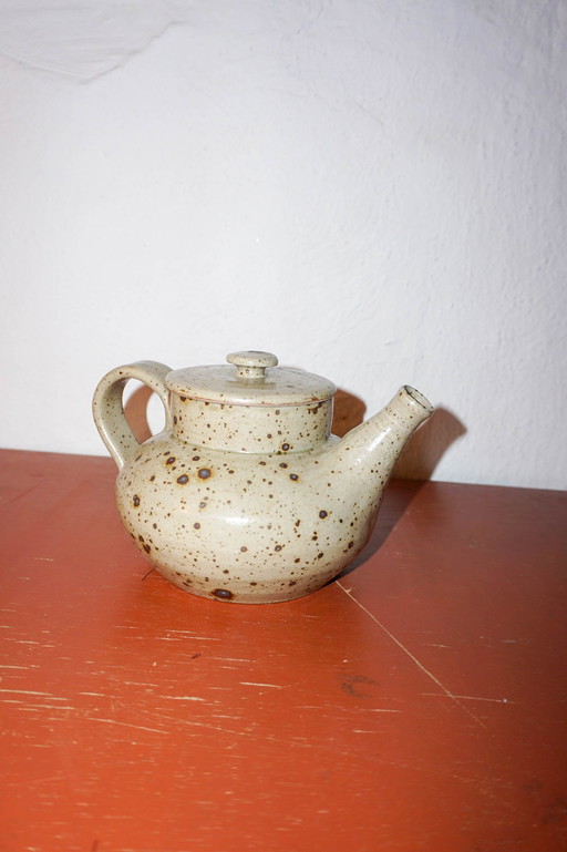 Vintage Franse Grès Theepot *Natuurlijk Grijs Gespikkeld Glazuur * Mid Century * Handgemaakt Keramiek