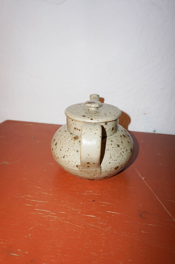 Image 1 of Vintage Franse Grès Theepot *Natuurlijk Grijs Gespikkeld Glazuur * Mid Century * Handgemaakt Keramiek