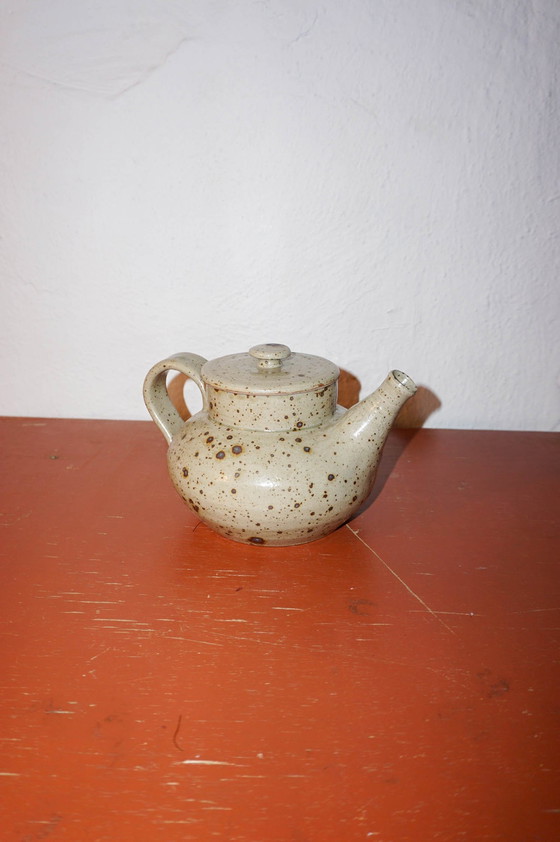 Image 1 of Vintage Franse Grès Theepot *Natuurlijk Grijs Gespikkeld Glazuur * Mid Century * Handgemaakt Keramiek