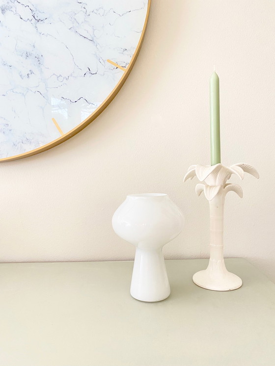 Image 1 of Zeldzame witte Italiaanse 1950S Vintage 'Fungo' Kleine Tafellamp van Massimo Vignelli voor Venini