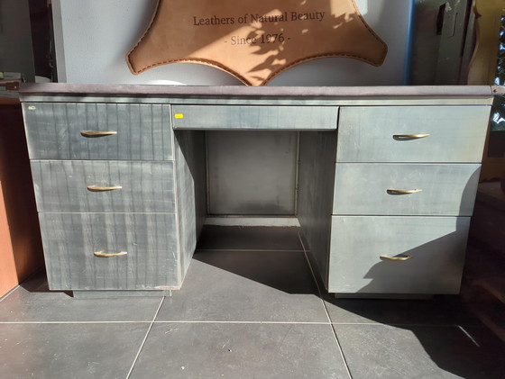 Image 1 of Timothy Oulton Aluminium Desk - Brown Leather