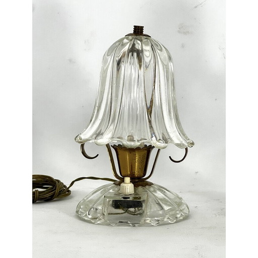 Paar vintage Murano glas en messing tafellampen van Ercole Barovier, 1940