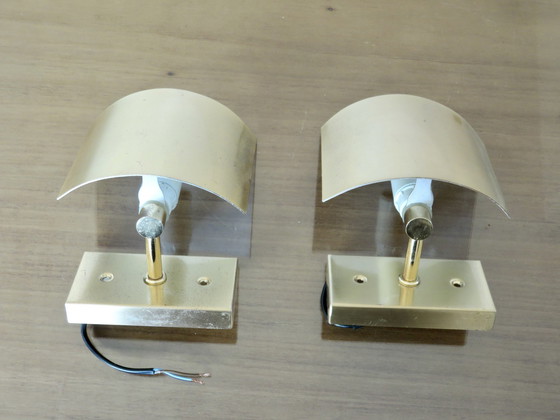 Image 1 of Paar verguld metalen bandeau wandlampen, Frankrijk, 1970