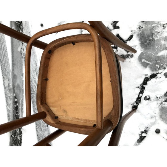 Image 1 of Set van 4 vintage stoelen met houten spijlen en skai 1960