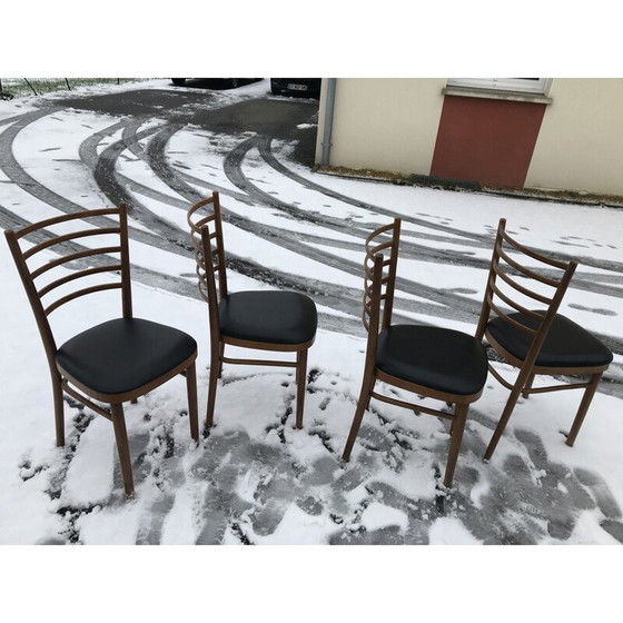 Image 1 of Set van 4 vintage stoelen met houten spijlen en skai 1960
