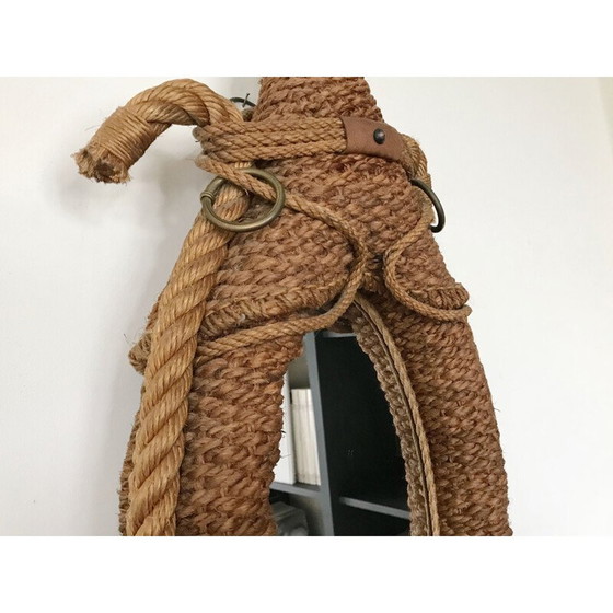 Image 1 of Vintage spiegel van leer en touw, 1950