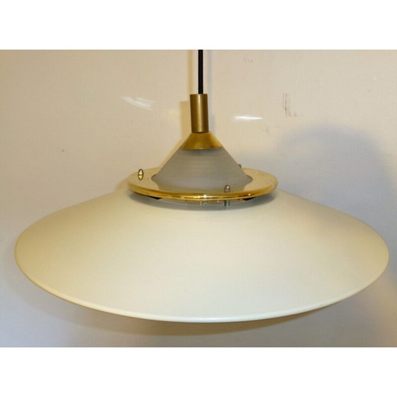 Image 1 of Vintage wit metalen, messing en glazen hanglamp, 1960