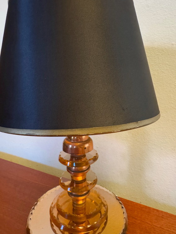 Image 1 of Kleine Art Deco Koperen Glazen Lamp