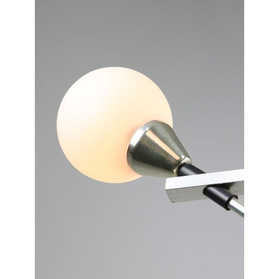 Image 1 of Italiaanse vintage kroonluchter van space-age aluminium en opaline glas