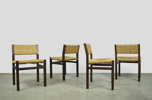 4x Spectrum / Vintage Black Ash Dining Chairs Se82 By Martin Visser, 1970S Netherlands