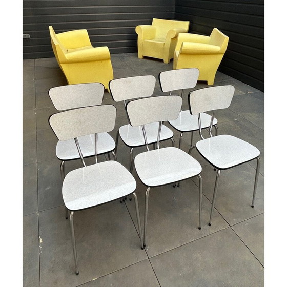 Image 1 of Set van 6 vintage stoelen in formica en zilvermetaal, 1960