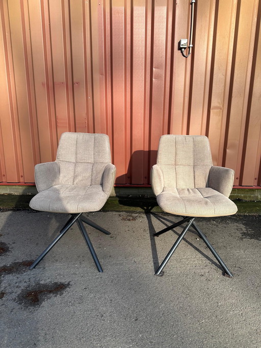 2X Luxe Beige Stoffen & Leren Fauteuils ~ Nieuwprijs €800