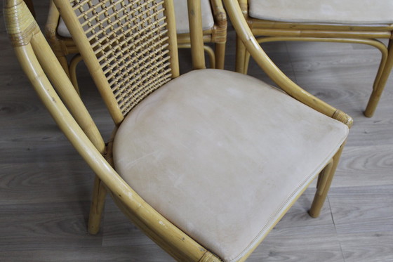 Image 1 of 6x Rotan stoelen van DUX met afneembare leren kussens 1960