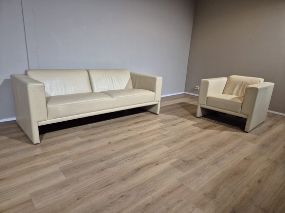 Image 1 of Leolux Trabacalo 3 Zits Bank + Fauteuil - Crème - Leder - De