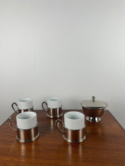 Set van 4 Vintage koffiekopjes + suikerpotje