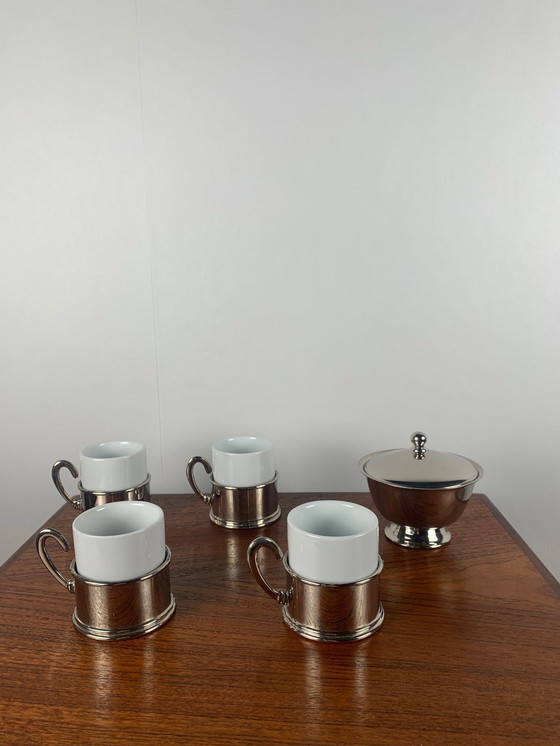 Image 1 of Set van 4 Vintage koffiekopjes + suikerpotje