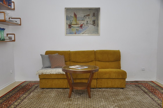 Image 1 of Gele ribfluwelen modulaire sofa, 1970S, set van 3