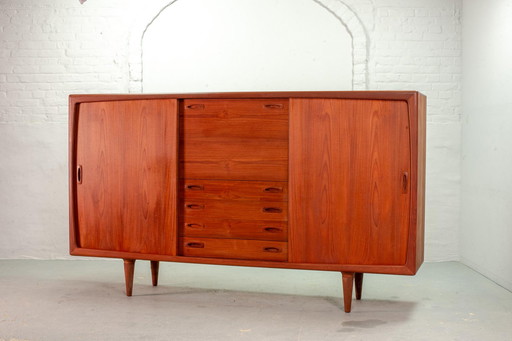 Grote Mid Century Deens design massief teak houten highboard, 1960