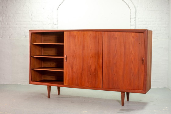 Image 1 of Grote Mid Century Deens design massief teak houten highboard, 1960