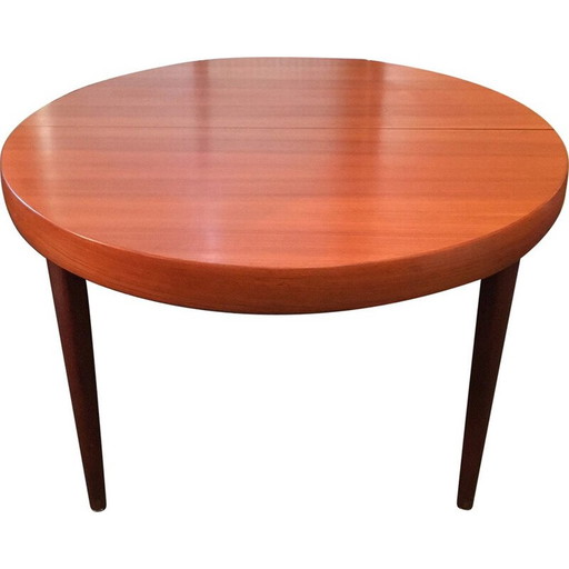 Ronde Scandinavische uitschuifbare tafel in teak - jaren 1950