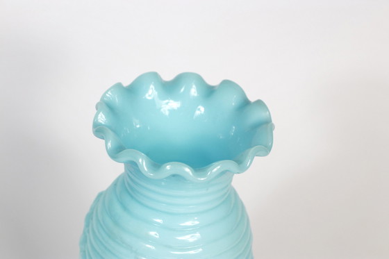 Image 1 of Vintage Vallérysthal Opaline Vaas Art Nouveau Glas Model 4597 in Celeste Blauw