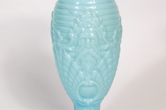 Image 1 of Vintage Vallérysthal Opaline Vaas Art Nouveau Glas Model 4597 in Celeste Blauw