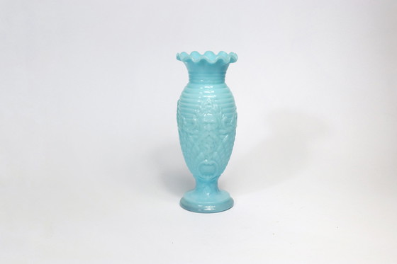 Image 1 of Vintage Vallérysthal Opaline Vaas Art Nouveau Glas Model 4597 in Celeste Blauw